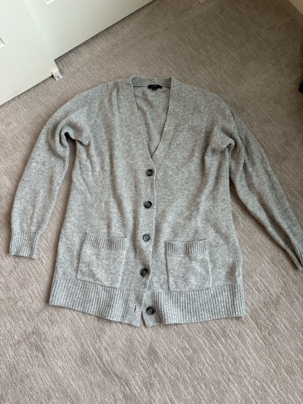 J.Crew Women’s Classic Gray V-Neck Button Cardigan Sweater